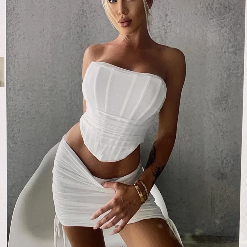 Womens Fashion Large Fashion Nova White Strapless Dress Dress 2 Piece Corset Set